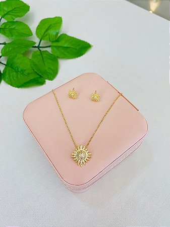 Conjunto Colar e Brinco Sol Dourado