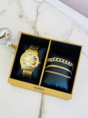 Relógio Euro + Kit Pulseiras