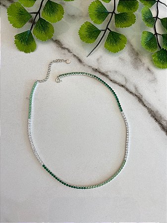 Choker Riviera Verde Com Cristal Rodio Branco