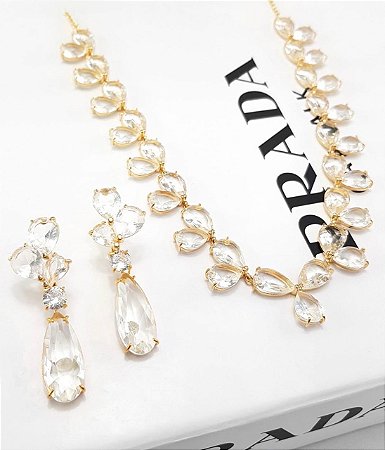 Colar Gota Cristal Dourado