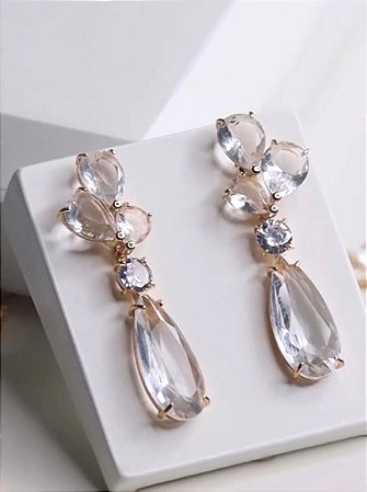 Brinco Gotas Cristal Dourado