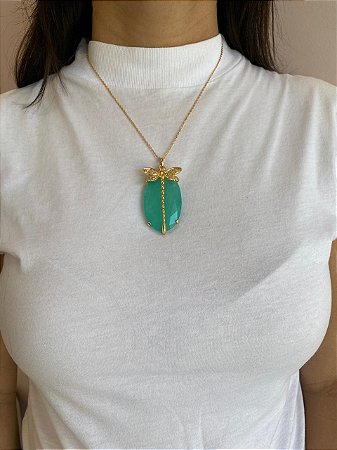 Colar Libélula Pedra Verde