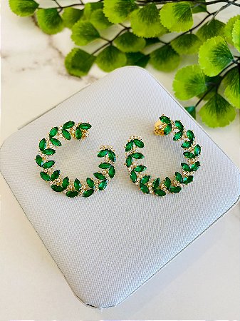 Brinco Circulo Pedras Verde
