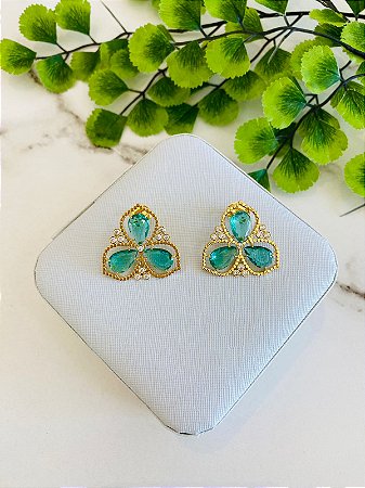 Brinco Flor Com Gotas Verde