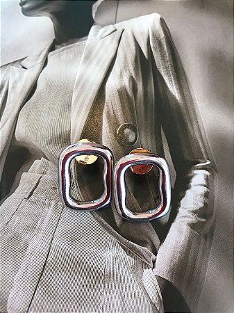 Brinco Quadrado Organico Rodio Branco