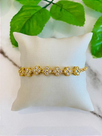 Pulseira Flor Cravejado Dourado