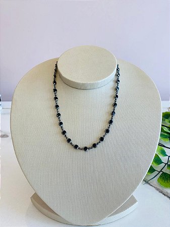 Choker Ródio Negro Com Pedras Pretas