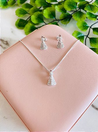Conjunto Nossa Senhora Com Pederinhas Prata