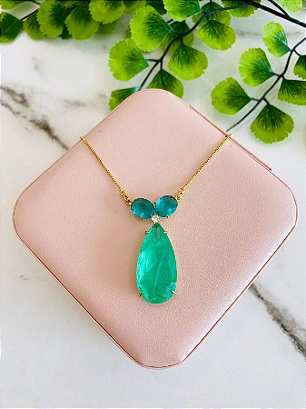 Colar Gota Pedra Verde