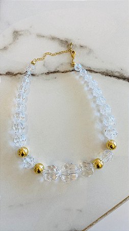 Colar Transparente Bolinha Dourada