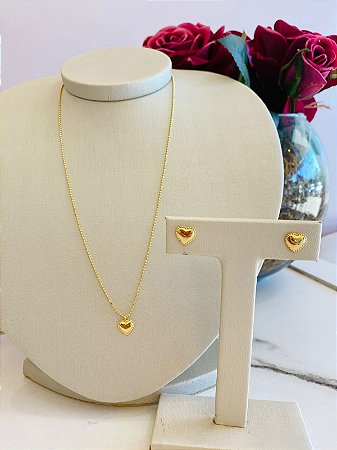 Conjunto Colar e Brinco Mini Coração