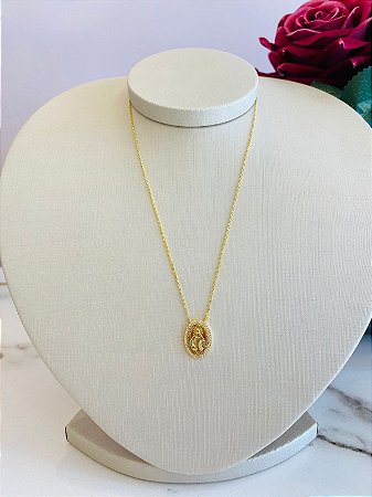 Colar Nossa Senhora Das Graças Prata 925 Banhado no Ouro
