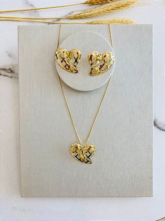 Conjunto Brinco de Coração Dourada