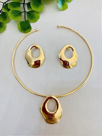 Conjunto Choker Aro Orgânico  Dourado