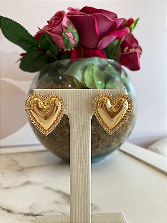 Brinco Coração Cravejado Dourado