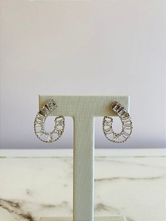 Brinco Curva Cristal Ródio Branco