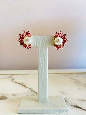 Brinco Gotas Rosas e Perola