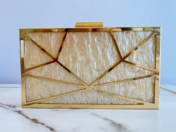 Clutch Madreperola Detalhes Dourado
