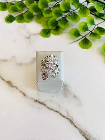 Anel Folhas Ródio Branco