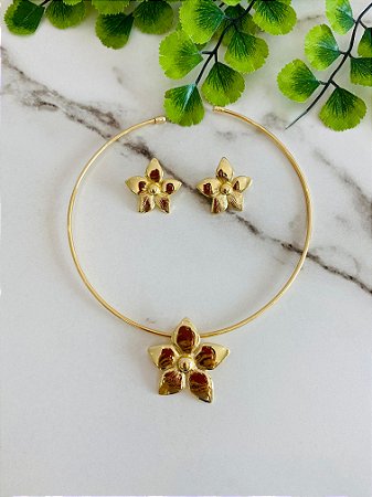Conjunto Aro Flor Dourada