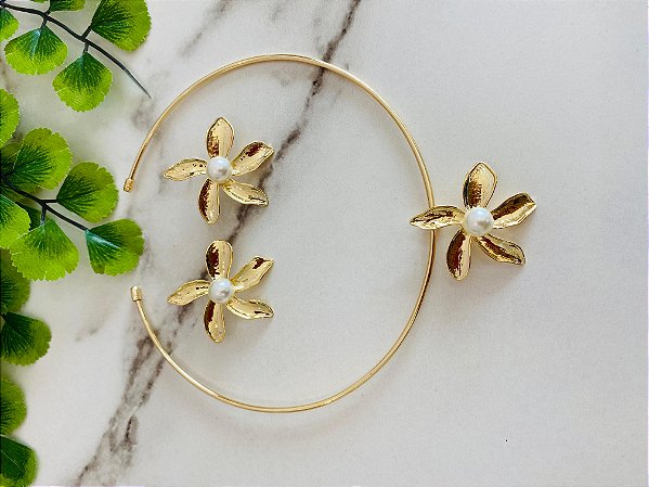 Conjunto Aro Flor Com Perola