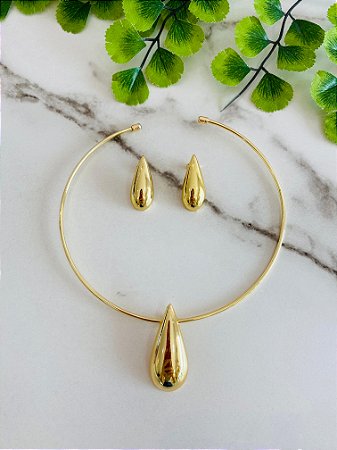 Conjunto Aro Gota Dourada