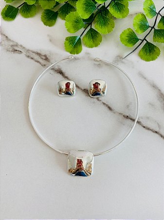Conjunto Aro Orgânico Quadrado Prateado