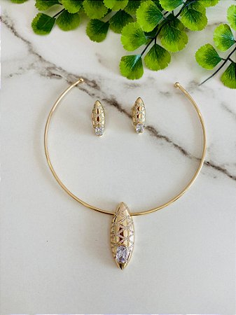 Conjunto  Aro Transpassado Cravejado