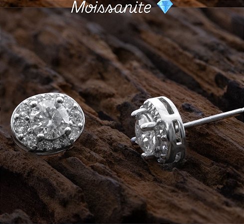 Brinco Oval Moissanite- Prata com Rodio