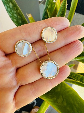 Conjunto Circulo Cravejado Madreperola