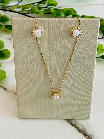 Conjunto Pérola com zirconias navete