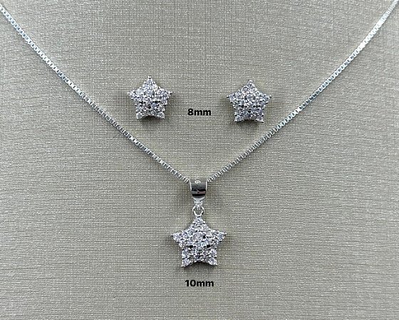 Conjunto colar e brinco estrelinha prata 925