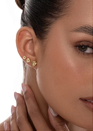 Trio Brincos no Diamante Blend Dourado