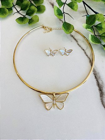 Conjunto Choker e Brinco Borboleta