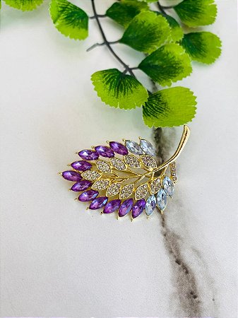 Broche Alfnete Folha Cravejada