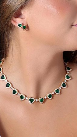 Choker coração cristal fosco zirconia