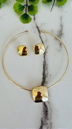 Conjunto Aro Orgânico Quadrado dourado