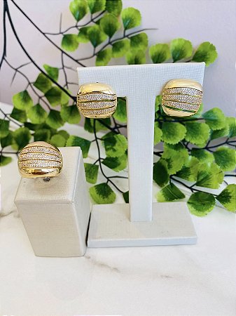 Conjunto Anel e Brinco Cravejado