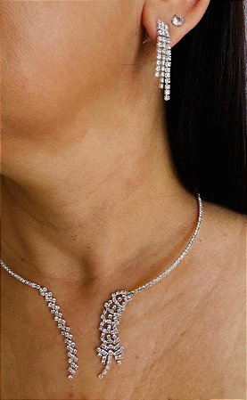 Conjunto Choker e Brinco Festa Prata