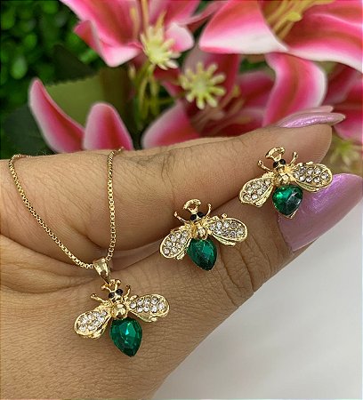 Conjunto Colar e Brinco Abelha
