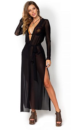 Kaftan Preto em Tule De Chelles