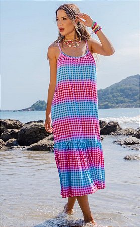 Vestido Regata Xadrez Colorido - Kropp - O melhor da moda praia e fitness