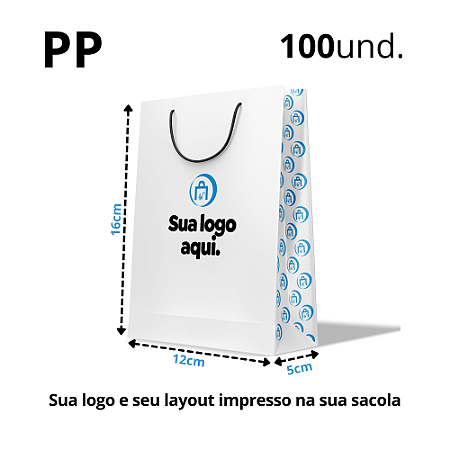 Sacola Personalizada Fundo Branco PP 12Lx16Ax5F 100 Unidades