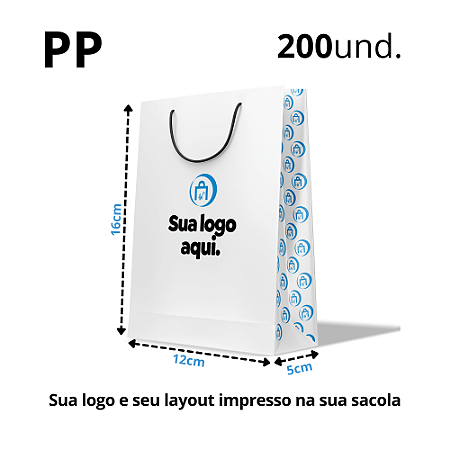 Sacola Personalizada Fundo Branco PP 12Lx16Ax5F 200 Unidades