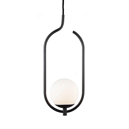 Lustre Pendente ON CLIP - PRETO com globo de vidro branco