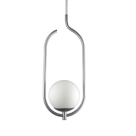 Lustre Pendente ON CLIP - PRATA com globo de vidro Branco