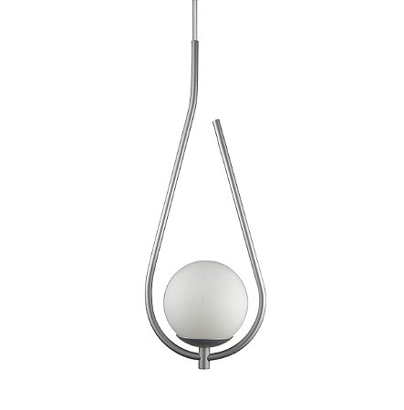 Lustre Pendente ON DROP - PRATA com globo de vidro Branco