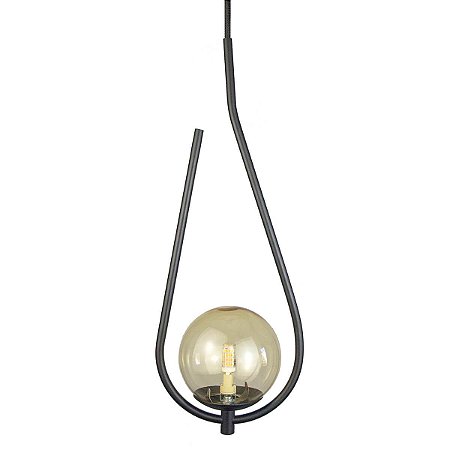 Lustre Pendente ON DROP - PRETO com globo de vidro âmbar