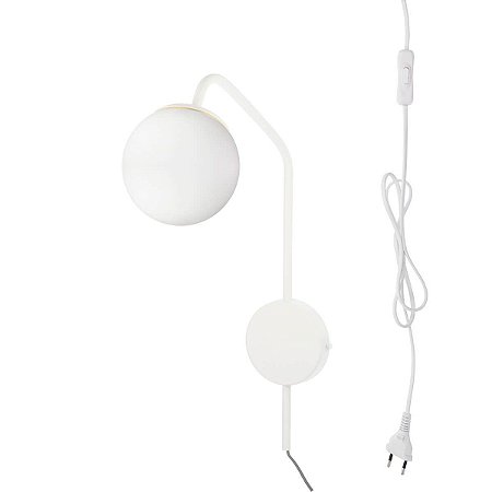 Arandela New Figo Branco c/plug e interruptor - Vidro Branco