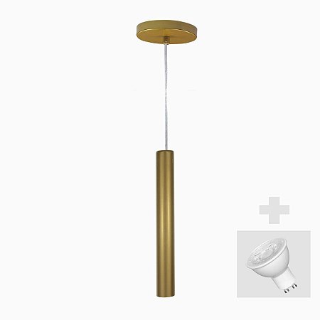 Pendente Tubo Palito 30cm - Ouro + Lampada LED 4W